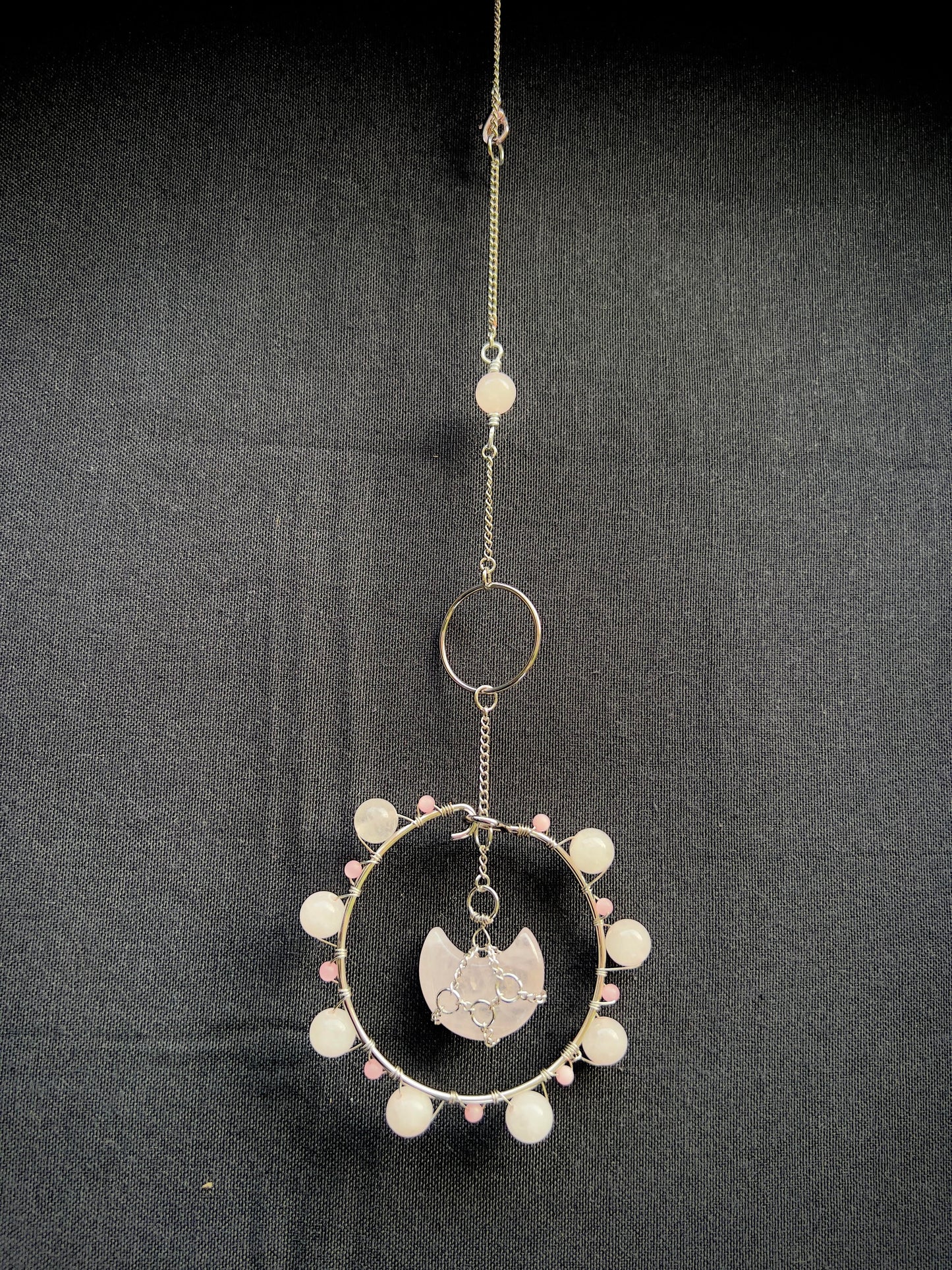 LUXE Charm - Silver Cutesy Moon w/ Rose Quartz