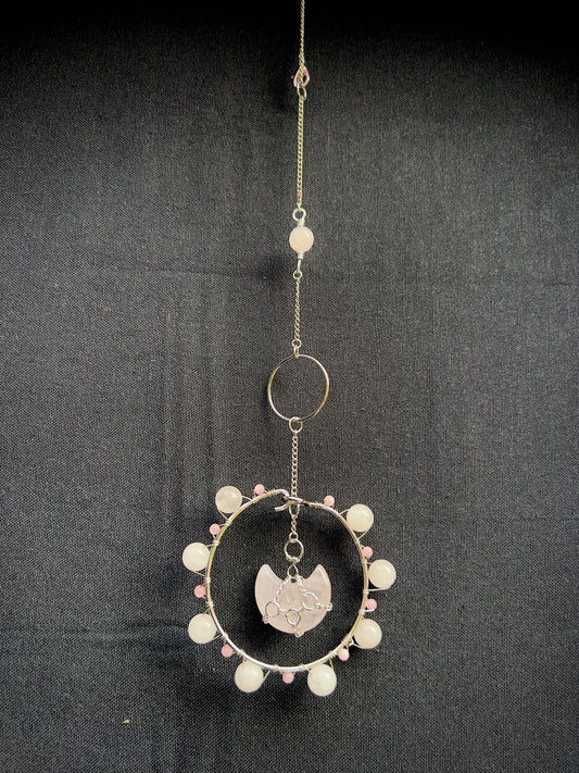 LUXE Charm - Silver Cutesy Moon w/ Rose Quartz